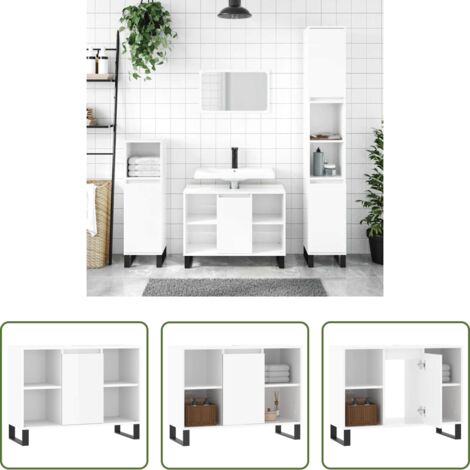 Armadio da bagno -  Armadietto Bagno Bianco Lucido 80x33x60cm in Legno Multistrato