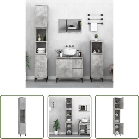 Armadio da bagno -  Armadietto Bagno Grigio Cemento 30x30x190 cm Legno Multistrato