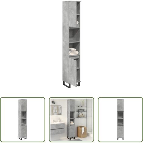 Armadio da bagno -  Armadietto Bagno Grigio Cemento 30x30x190 cm Legno Multistrato