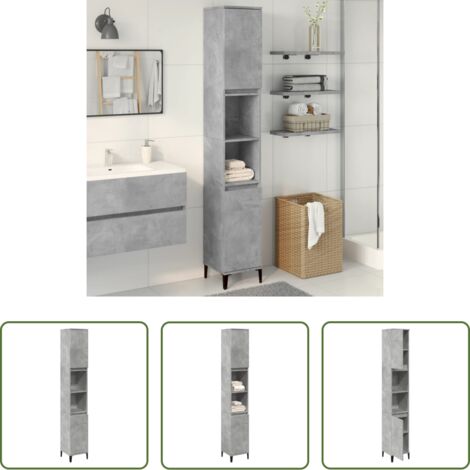 Armadio da bagno -  Armadietto Bagno Grigio Cemento 30x30x190 cm Legno Multistrato
