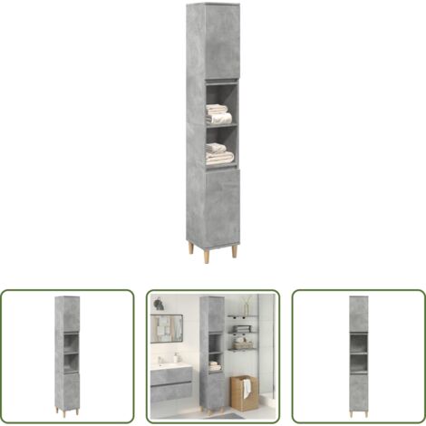 Armadio da bagno -  Armadietto Bagno Grigio Cemento 30x30x190 cm Legno Multistrato