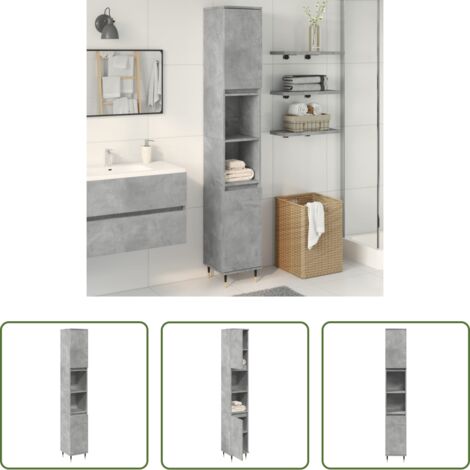 Armadio da bagno -  Armadietto Bagno Grigio Cemento 30x30x190 cm Legno Multistrato