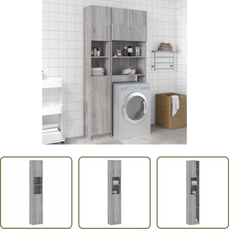Armadio da bagno -  Armadietto Bagno Grigio Sonoma 32x25,5x190 cm Legno Ingegnerizzato