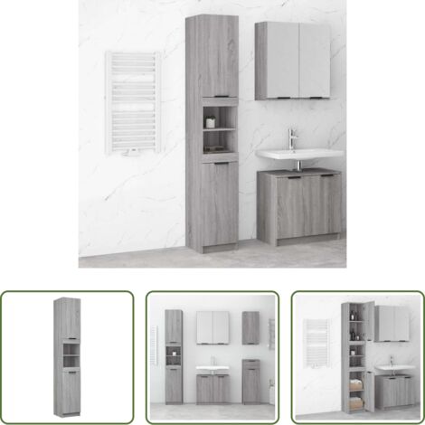 Armadio da bagno -  Armadietto Bagno Grigio Sonoma 32x34x188,5 cm Legno Multistrato