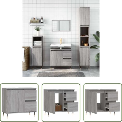 Armadio da bagno -  Armadietto Bagno Grigio Sonoma 65x33x60 cm in Legno Multistrato