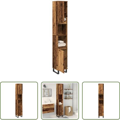 Armadio da bagno -  Armadietto Bagno Legno Antico 30x30x190 cm in Legno Multistrato