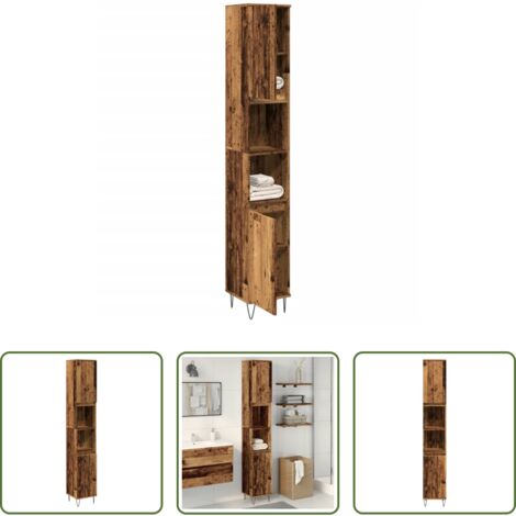 Armadio da bagno -  Armadietto Bagno Legno Antico 30x30x190 cm in Legno Multistrato