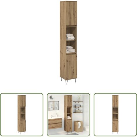 Armadio da bagno -  Armadietto Bagno Rovere 30x30x190 cm Legno Multistrato