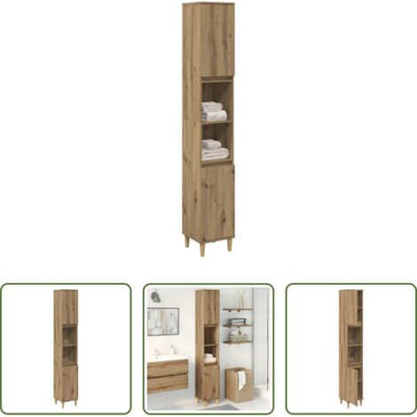 Armadio da bagno -  Armadietto Bagno Rovere 30x30x190 cm Legno Multistrato