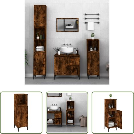 Armadio da bagno -  Armadietto Bagno Rovere Fumo 30x30x100 cm in Legno Multistrato