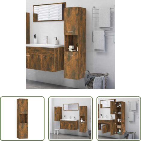 Armadio da bagno -  Armadietto Bagno Rovere Fumo 30x30x130 cm in Legno Multistrato