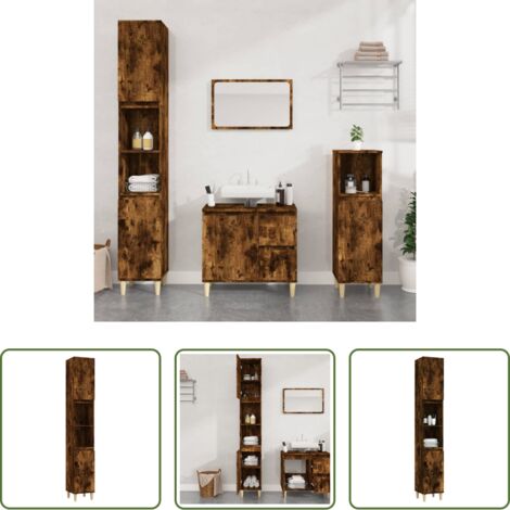 Armadio da bagno -  Armadietto Bagno Rovere Fumo 30x30x190 cm in Legno Multistrato