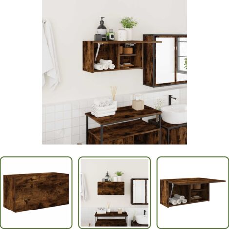 Armadio da bagno -  Armadietto Bagno Rovere Fumo 60x25x30 cm in Legno Multistrato