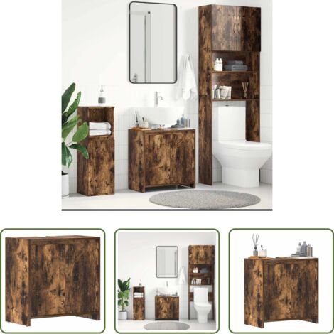 Armadio da bagno -  Armadietto Bagno Rovere Fumo 60x33x61 cm in Legno Multistrato