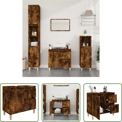 Armadio da bagno -  Armadietto Bagno Rovere Fumo 65x33x60 cm in Legno Multistrato