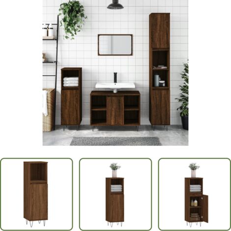 Armadio da bagno -  Armadietto Bagno Rovere Marrone 30x30x100 cm Legno Multistrato
