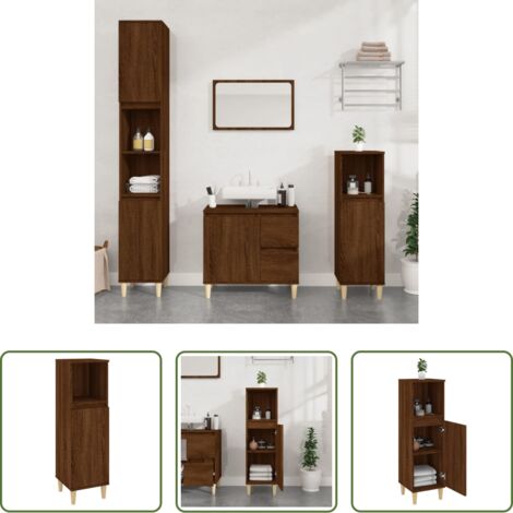 Armadio da bagno -  Armadietto Bagno Rovere Marrone 30x30x100 cm Legno Multistrato