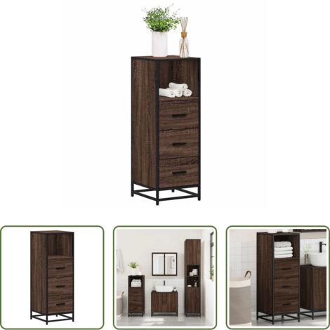 Armadio da bagno -  Armadietto Bagno Rovere Marrone 35x37,5x100cm Legno Multistrato