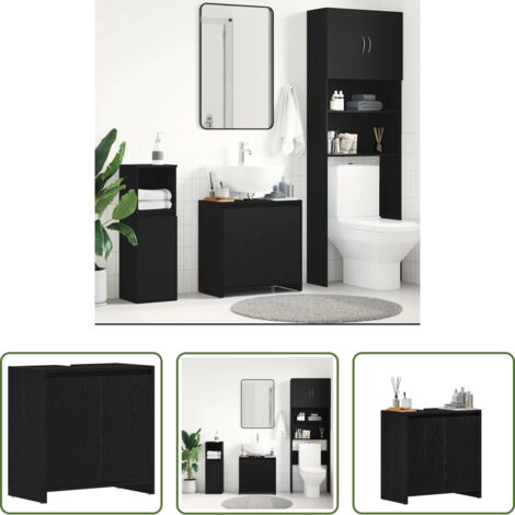 Armadio da bagno -  Armadietto Bagno Rovere Nero 60x33x60 cm Legno Ingegnerizzato