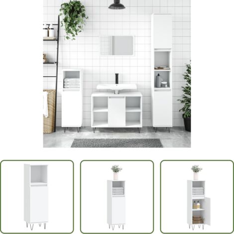 Armadio da bagno -  Armadietto da Bagno Bianco 30x30x100 cm in Legno Multistrato