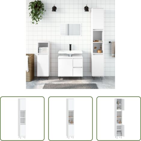 Armadio da bagno -  Armadietto da Bagno Bianco 30x30x190 cm in Legno Multistrato
