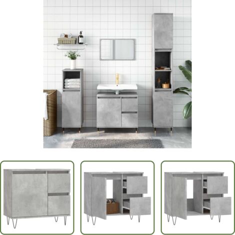 Armadio da bagno -  Armadietto da Bagno Grigio Cemento 65x33x60cm Legno Multistrato