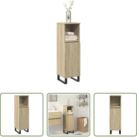 Armadio da bagno -  Armadietto da Bagno Rovere Sonoma 30x30x100cm Legno Multistrato