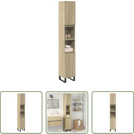 Armadio da bagno -  Armadietto da Bagno Rovere Sonoma 30x30x190cm Legno Multistrato