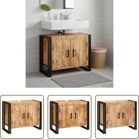 Armadio da bagno -  Armadio sottolavello con porta Marrone Legno di mango massello
