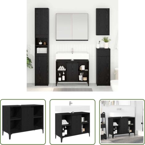 Armadio da bagno -  Armadio sottolavello con porta Rovere Nero 80 x 33 x 60 cm
