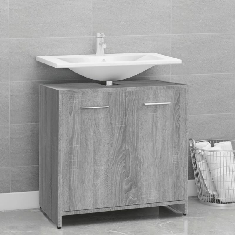 Armadietto Bagno Grigio Sonoma 60x33x60 cm in Legno Multistrato - Vidaxl