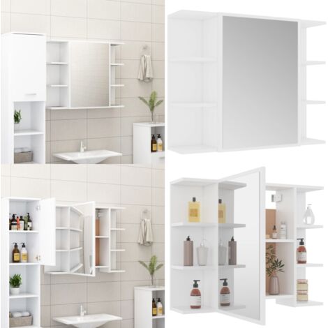 Armadio da Bagno Bianco 80x20,5x64 cm in Legno Multistrato - Armadio a specchio - Armadio in legno