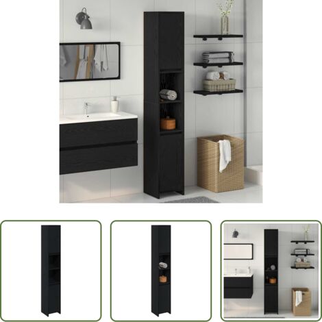 Armadio da bagno con porte a filo -  Mobile da Bagno con porta Rovere Nero 30 x 30 x 183,5 cm