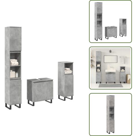 Armadio da bagno grigio cemento - vidaXL Set Mobili da Bagno 3 pz Grigio Cemento in Legno Multistrato -