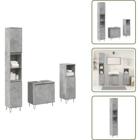 Armadio da bagno grigio cemento - vidaXL Set Mobili da Bagno 3 pz Grigio Cemento in Legno Multistrato -