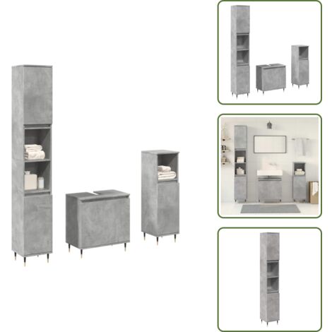 Armadio da bagno grigio cemento - vidaXL Set Mobili da Bagno 3 pz Grigio Cemento in Legno Multistrato -