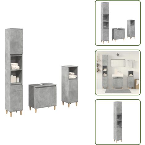 Armadio da bagno grigio cemento - vidaXL Set Mobili da Bagno 3 pz Grigio Cemento in Legno Multistrato -