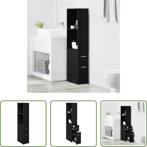 Armadio da bagno in legno -  Set di mobili per il bagno Rovere Nero 22 x 41 x 135 cm