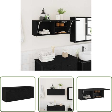 Armadio da bagno -  Mobile da Bagno a Parete Nero 80x25x30 cm in Legno Multistrato