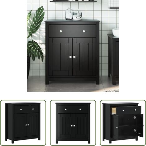 Armadio da bagno -  Mobile da Bagno BERG Nero 69,5x34x80 cm Legno Massello di Pino