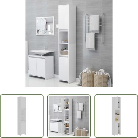 Armadio da bagno -  Mobile da Bagno Bianco 30x30x183,5 cm in Legno Multistrato