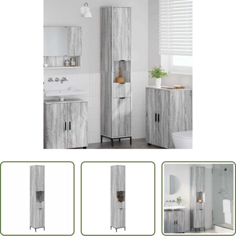 Armadio da bagno -  Mobile da Bagno con cassetto Grigio Sonoma 31,5 x 33 x 190 cm