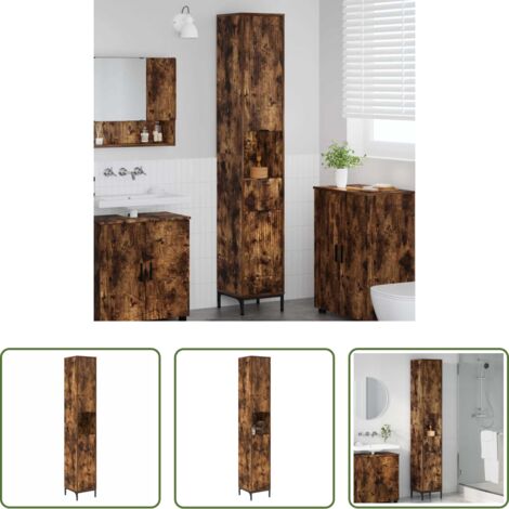 Armadio da bagno -  Mobile da Bagno con cassetto Rovere fumé 31,5 x 33 x 190 cm
