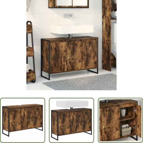 Armadio da bagno -  Mobile da Bagno con porta Quercia Fumosa 90 x 30 x 60 cm