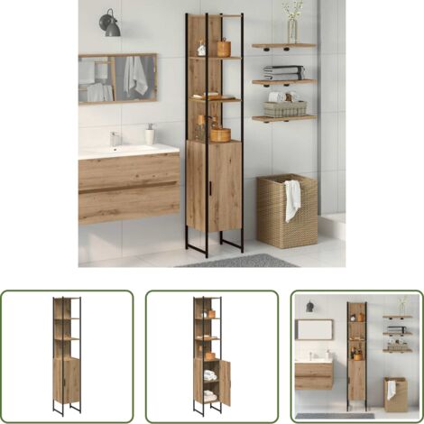 Armadio da bagno -  Mobile da Bagno con porta rovere artigianale 33 x 33 x 185,5 cm