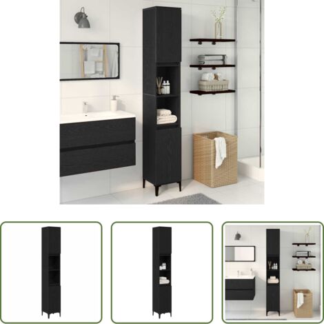 Armadio da bagno -  Mobile da Bagno Rovere Nero 30 x 30 x 190 cm Legno multistrato