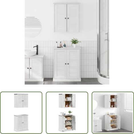 Armadio da bagno -  Set di mobili per il bagno 2 pcs Bianco e Bianco Antico