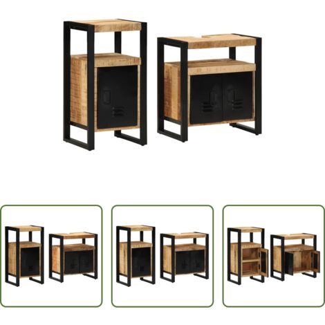 Armadio da bagno -  Set di mobili per il bagno 2 pcs Legno di mango grezzo e solido