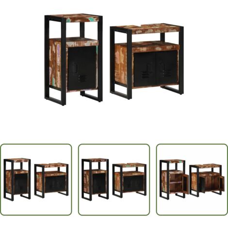 Armadio da bagno -  Set di mobili per il bagno 2 pcs Legno massello riciclato