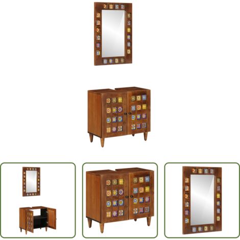 Armadio da bagno -  Set di mobili per il bagno 2 pcs Noce Legno di mango massello